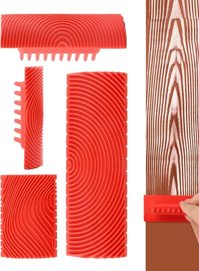 Serplex مجموعة أدوات Serplex® المكونة من 4 قطع من بكرات نقش الخشب، بأحجام متعددة، مصنوعة من مادة PVC، مع مشط، تصميم 2 في 1 للطلاء، وتشطيب الأثاث، وديكور المنزل، والجدران، والأبواب، وتأثيرات نسيج الخشب الإبداعية. - Image 1